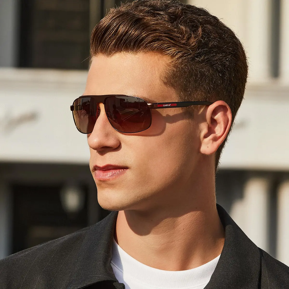 CARFIA Large Curved Polarized Sunglasses for Men UV Protection | Trendy Driving Sunnies Lightweight Metal Frame - view 4