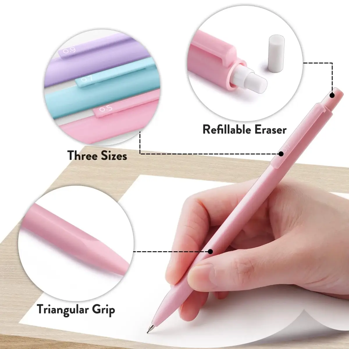 Four Candies Cute Mechanical Pencil Set, 6 Count (Pack of 1) | 0.5mm, 0.7mm, 0.9mm with 360 Leads & Erasers - view 5