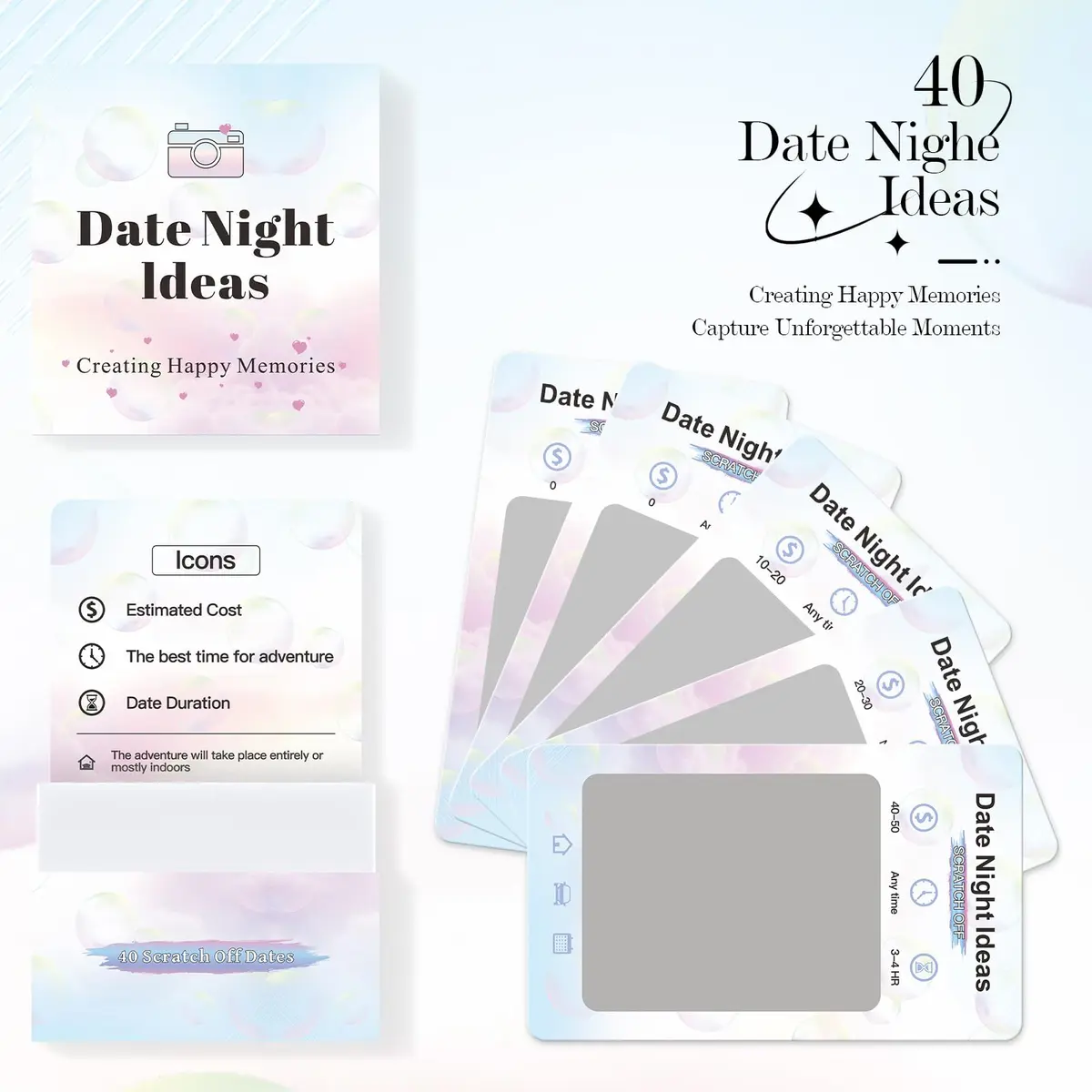 VUNCESSIN 40 Date Night Ideas Scratch-Off Cards for Couples | 40 Date Night Ideas - view 2