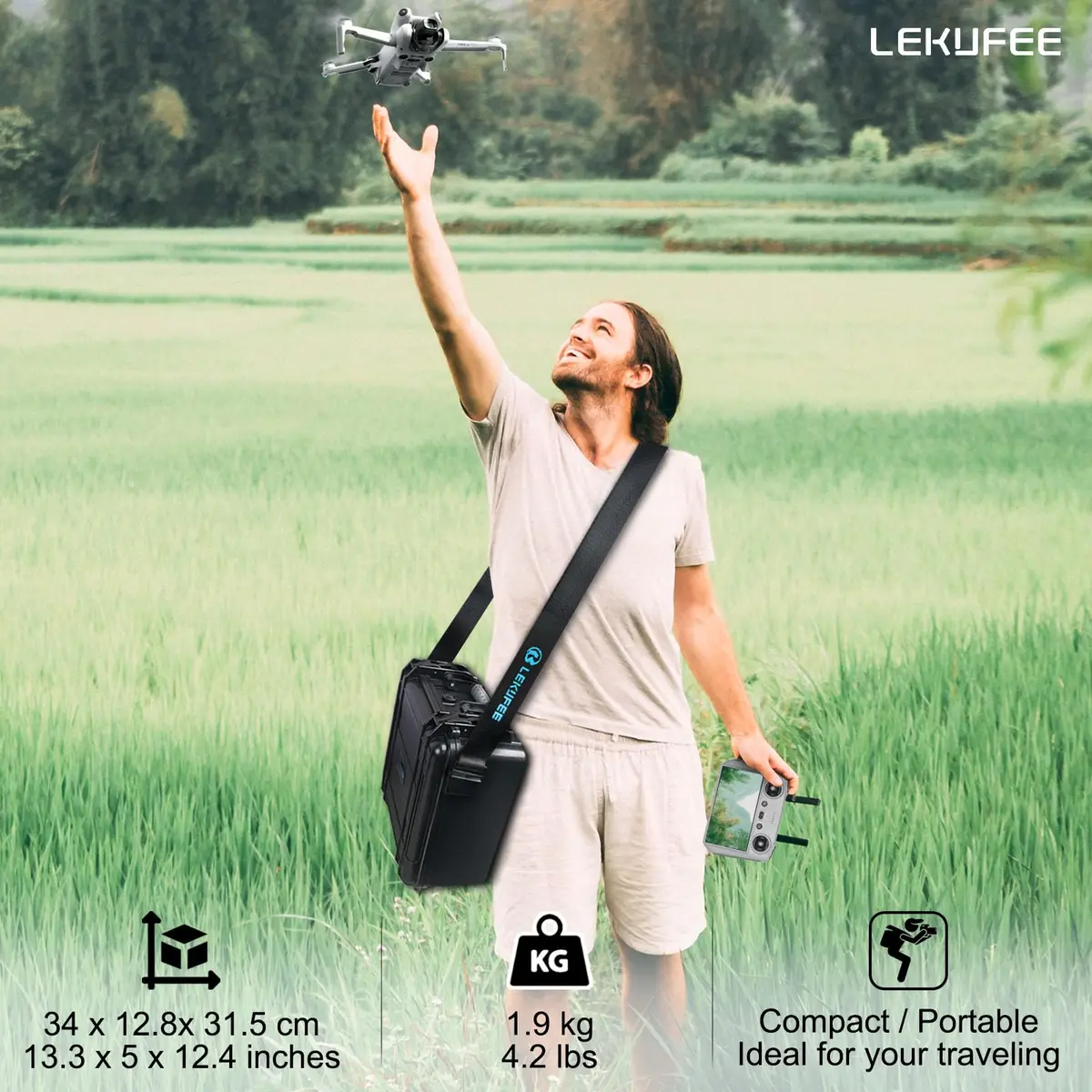 Lekufee Waterproof Hard Carrying Case for DJI Mini 4 Pro Drone & Accessories | Custom EVA Foam, 1.9kg - view 5