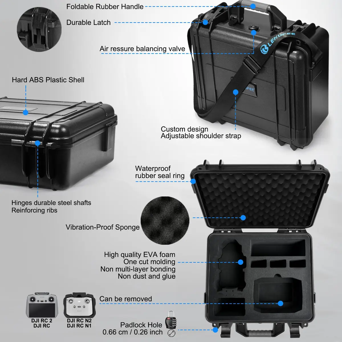 Lekufee Waterproof Hard Carrying Case for DJI Mini 4 Pro Drone & Accessories | Custom EVA Foam, 1.9kg - view 4