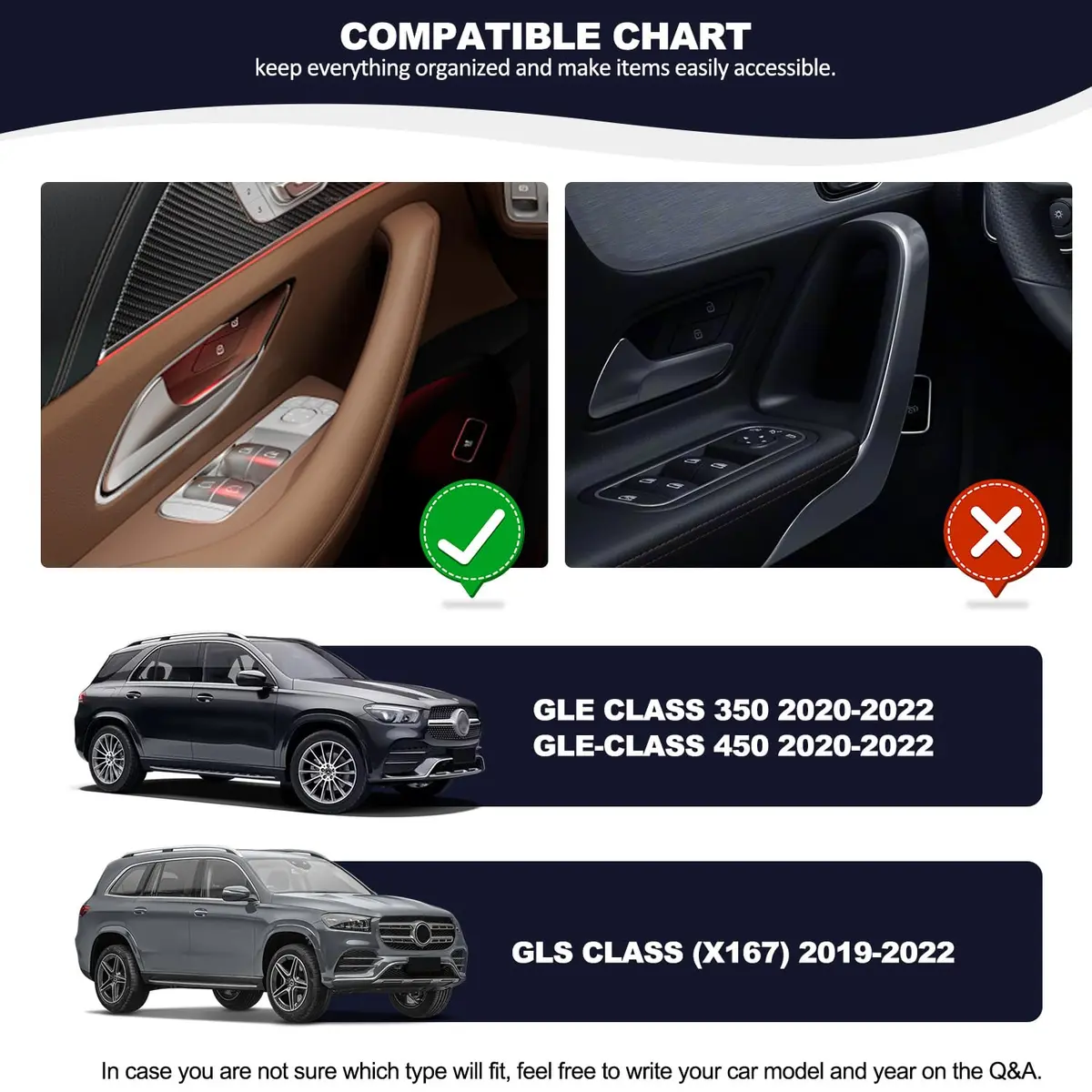 kenddeel Compatible with Mercedes Benz GLE 350 450 & GLS 450 54 2020-2023 Front Row Door Organizer Tray, 2Pcs Side Door Handle Pocket Armrest Storage Box Phone Glove Container - view 7