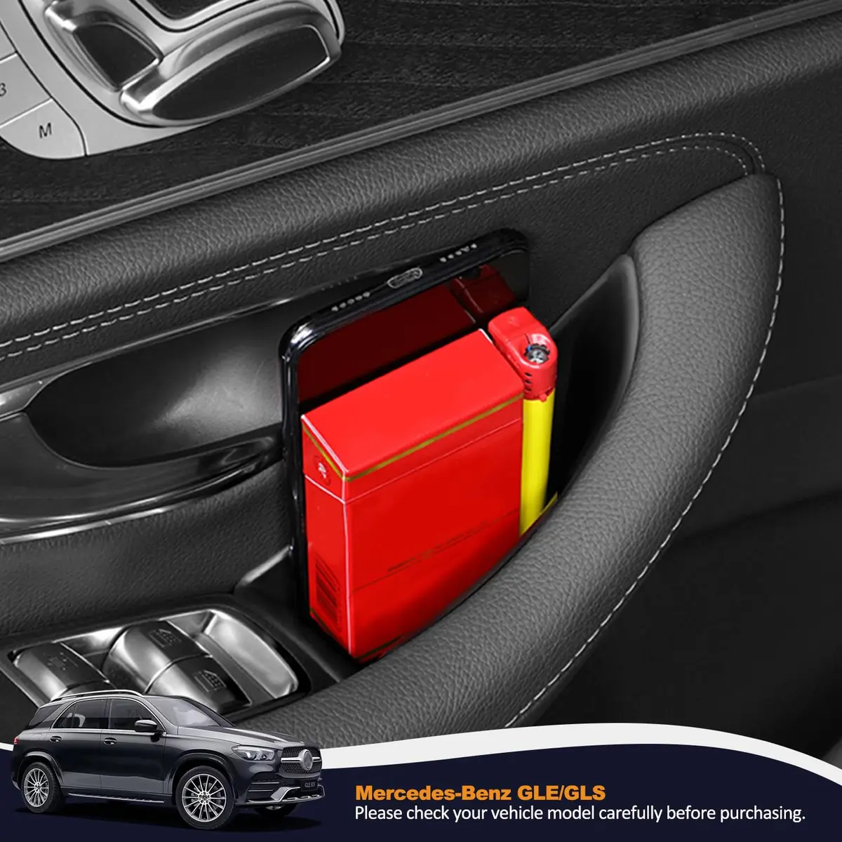 kenddeel Compatible with Mercedes Benz GLE 350 450 & GLS 450 54 2020-2023 Front Row Door Organizer Tray, 2Pcs Side Door Handle Pocket Armrest Storage Box Phone Glove Container - view 4