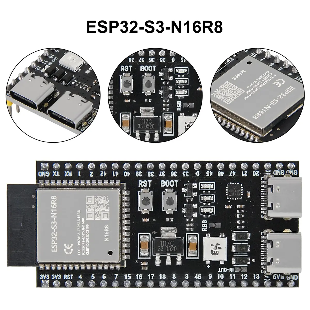 DORHEA ESP32-S3 Development Board Type-C WiFi+Bluetooth | Single Board Computer for IoT (70-120 chars) - view 3