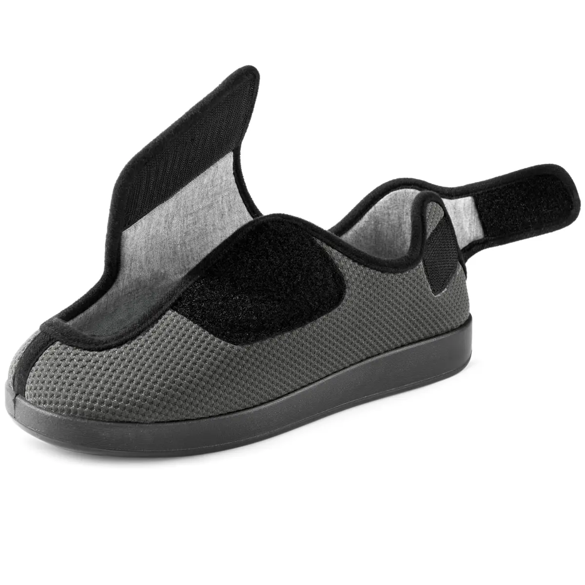 Ravelier Men's Diabetic Wide Waffle Knit Adjustable Slipper, 8W, Grey | Comfortable, Breathable & Secure Fit - main product image