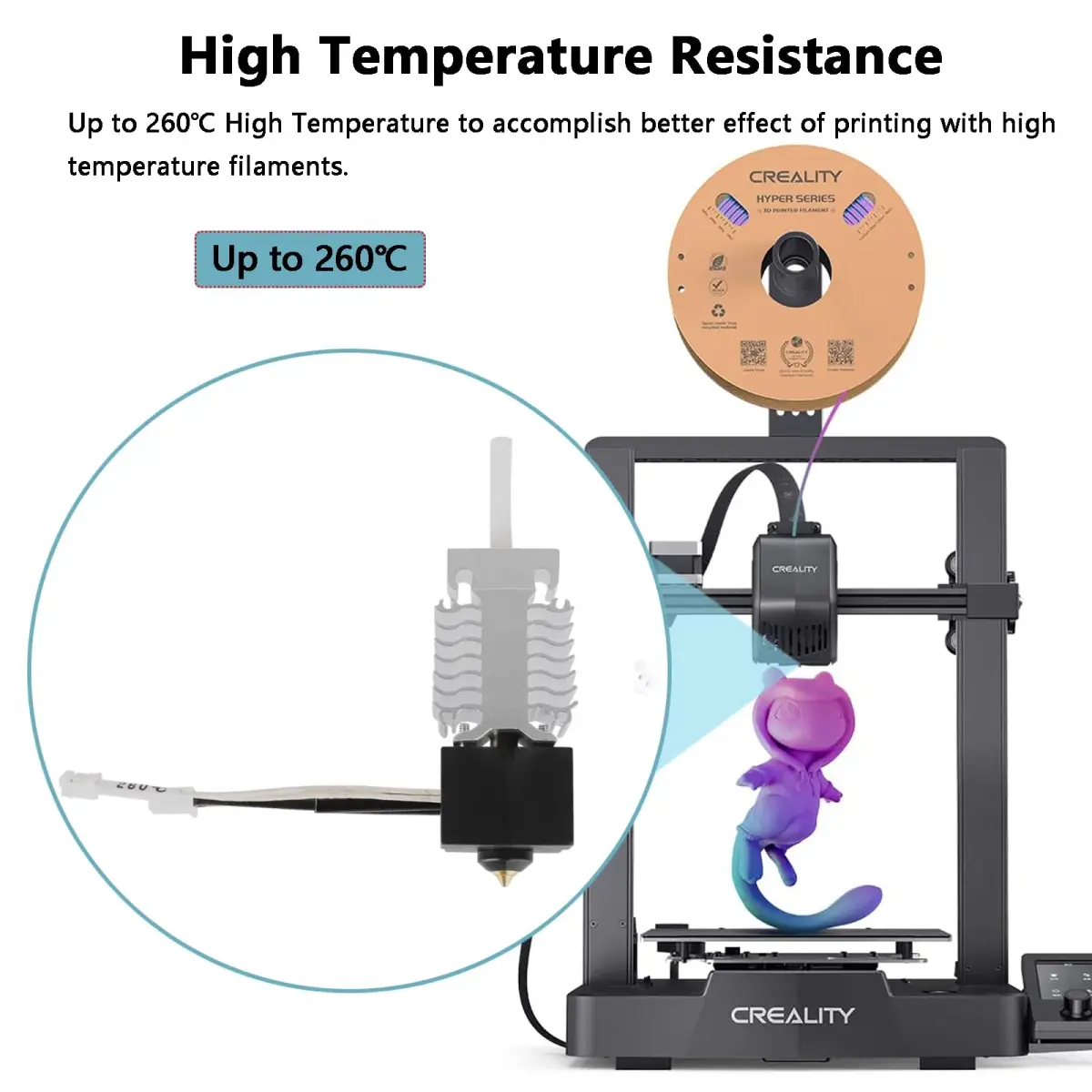 Creality Ender 3 V3 SE Hotend Kit 250mm/s High-Speed Assembled Extruder with Silicone Sock & Bowden Tube | 260℃ High-Temp Copper Alloy Nozzle - view 4