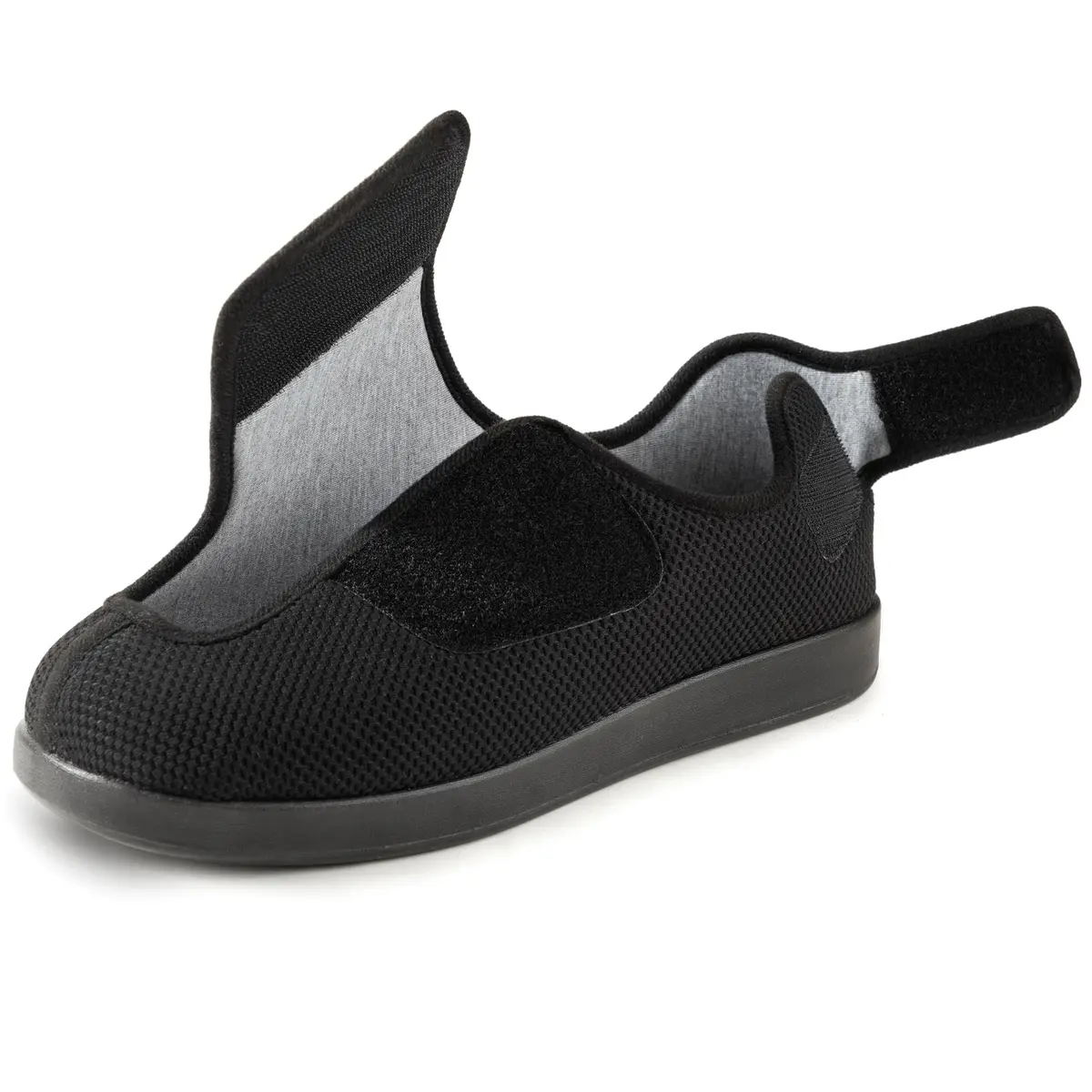 Ravelier Men's Diabetic Wide Waffle Knit Adjustable Slipper, 10W, Black | Comfortable, Breathable & Easy Wear for Sensitive Feet - main product image
