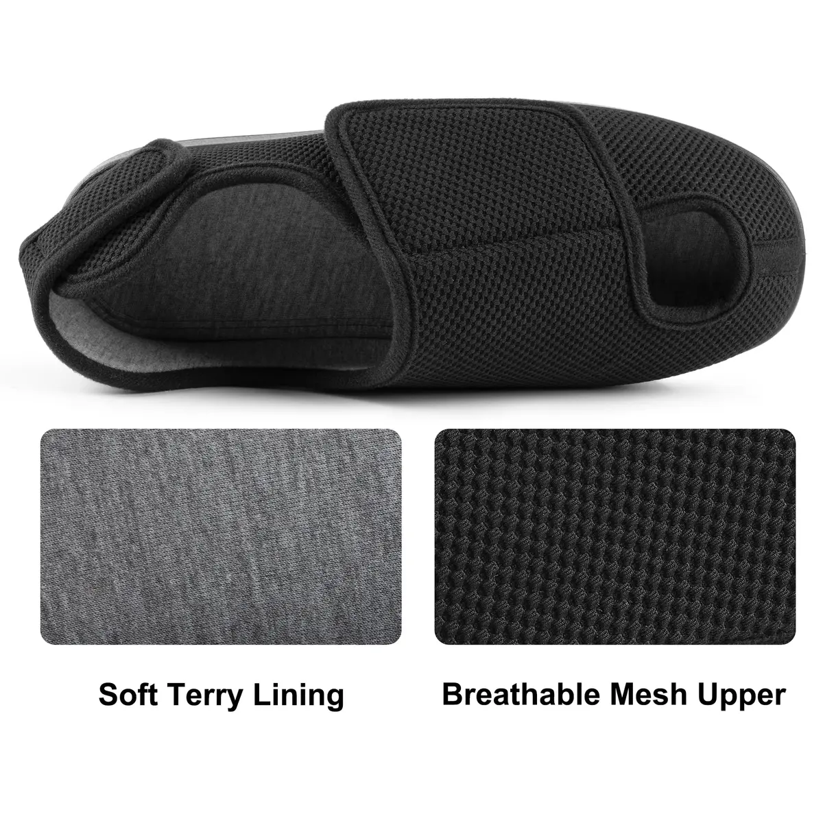 Ravelier Men's Diabetic Wide Waffle Knit Adjustable Slipper, 10W, Black | Comfortable, Breathable & Easy Wear for Sensitive Feet - view 5