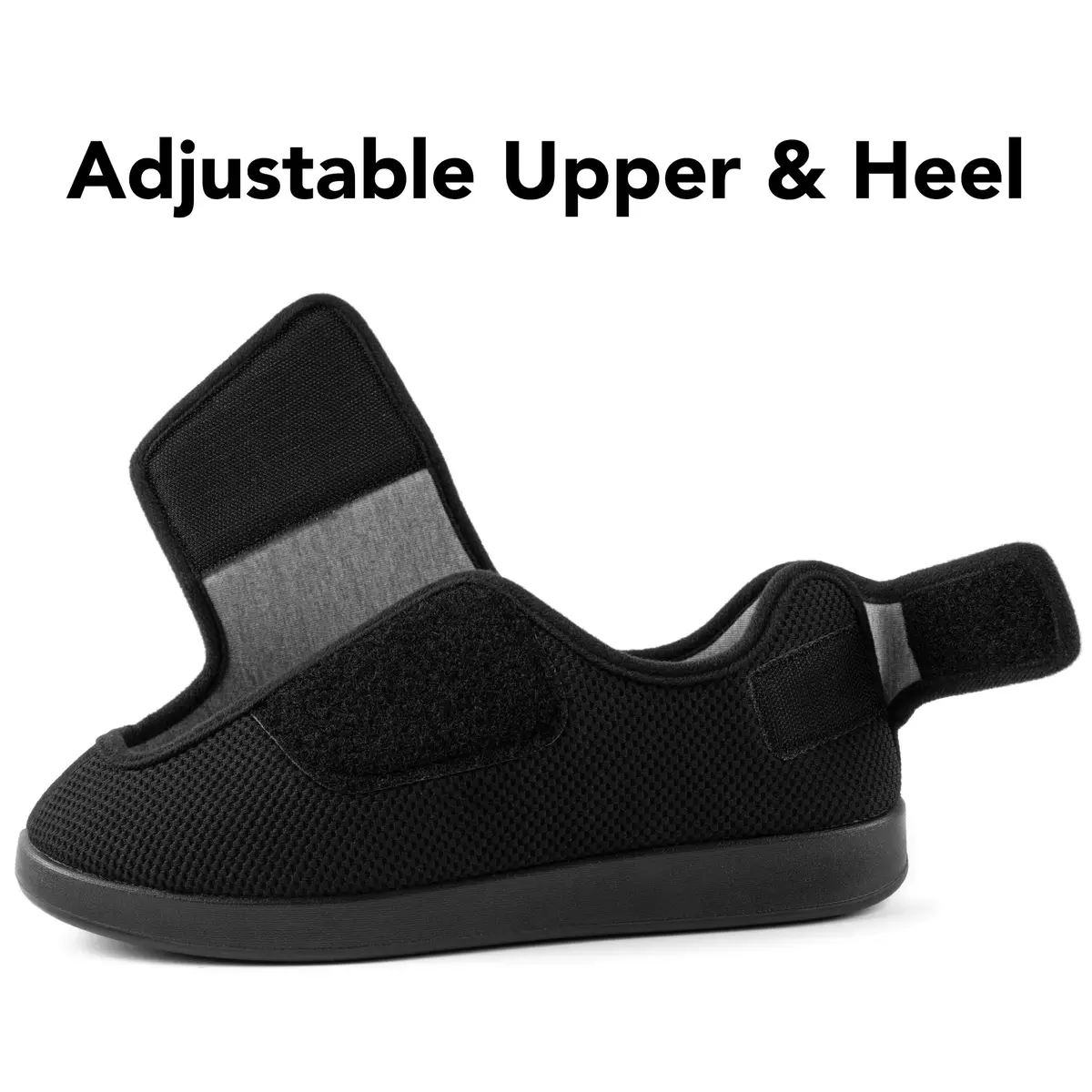 Ravelier Men's Diabetic Wide Waffle Knit Adjustable Slipper, 10W, Black | Comfortable, Breathable & Easy Wear for Sensitive Feet - view 3