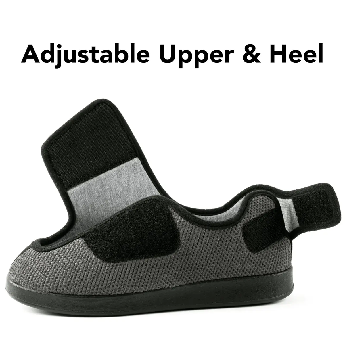 Ravelier Men's Diabetic Wide Waffle Knit Adjustable Slipper, 13W, Grey | Breathable, Adjustable Fit for Sensitive Feet - view 3