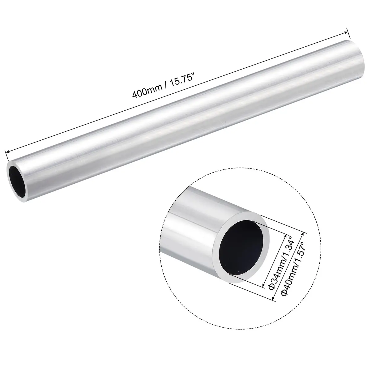 uxcell Aluminum Round Tube 40mm OD 34mm ID 400mm Length | Corrosion-Resistant Structural Pipe - view 2