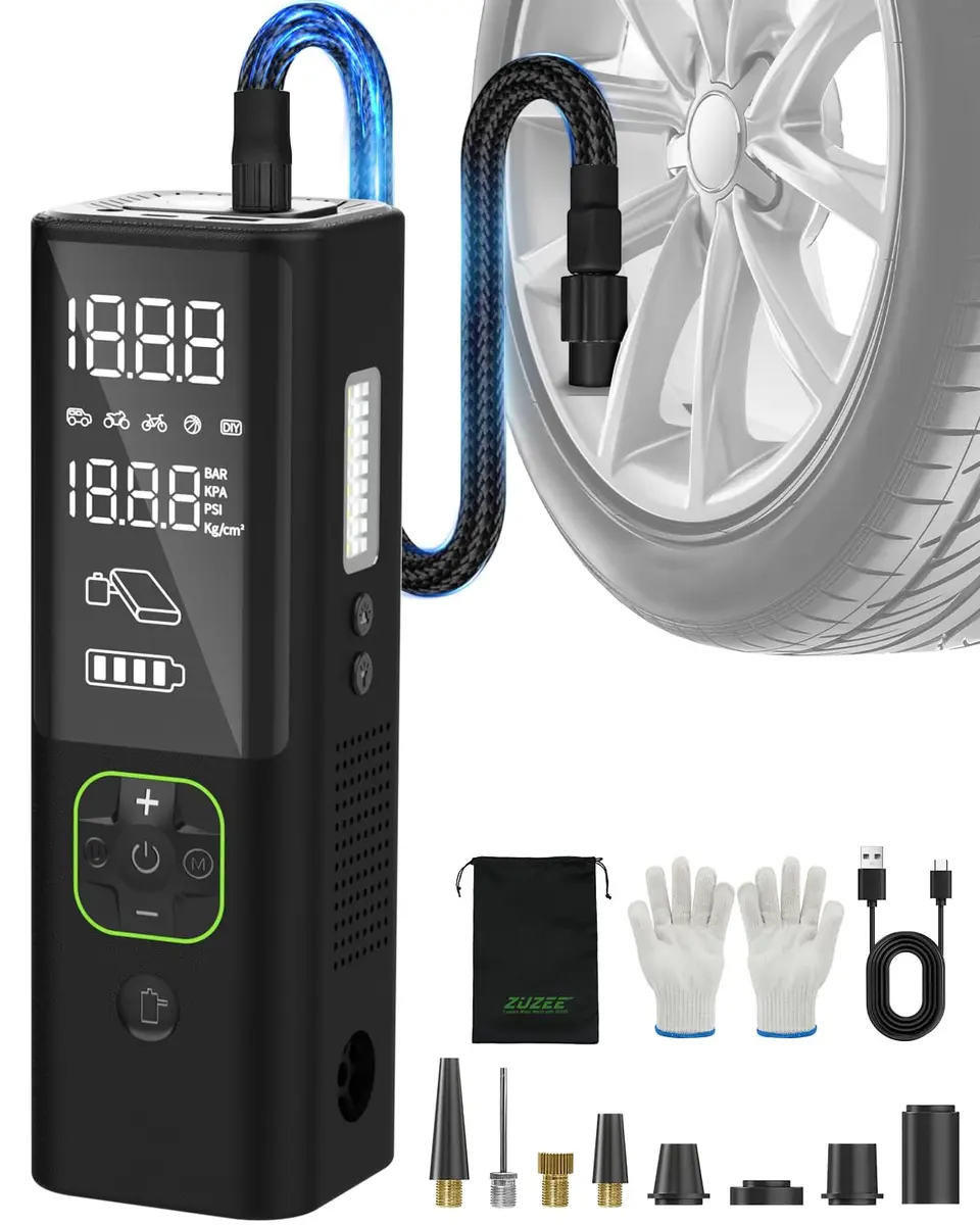 ZUZEE Portable Air Compressor 150PSI with HD Display | 3X Faster Inflation for Car, Moto, Bike, Balls, Mattresses - main product image