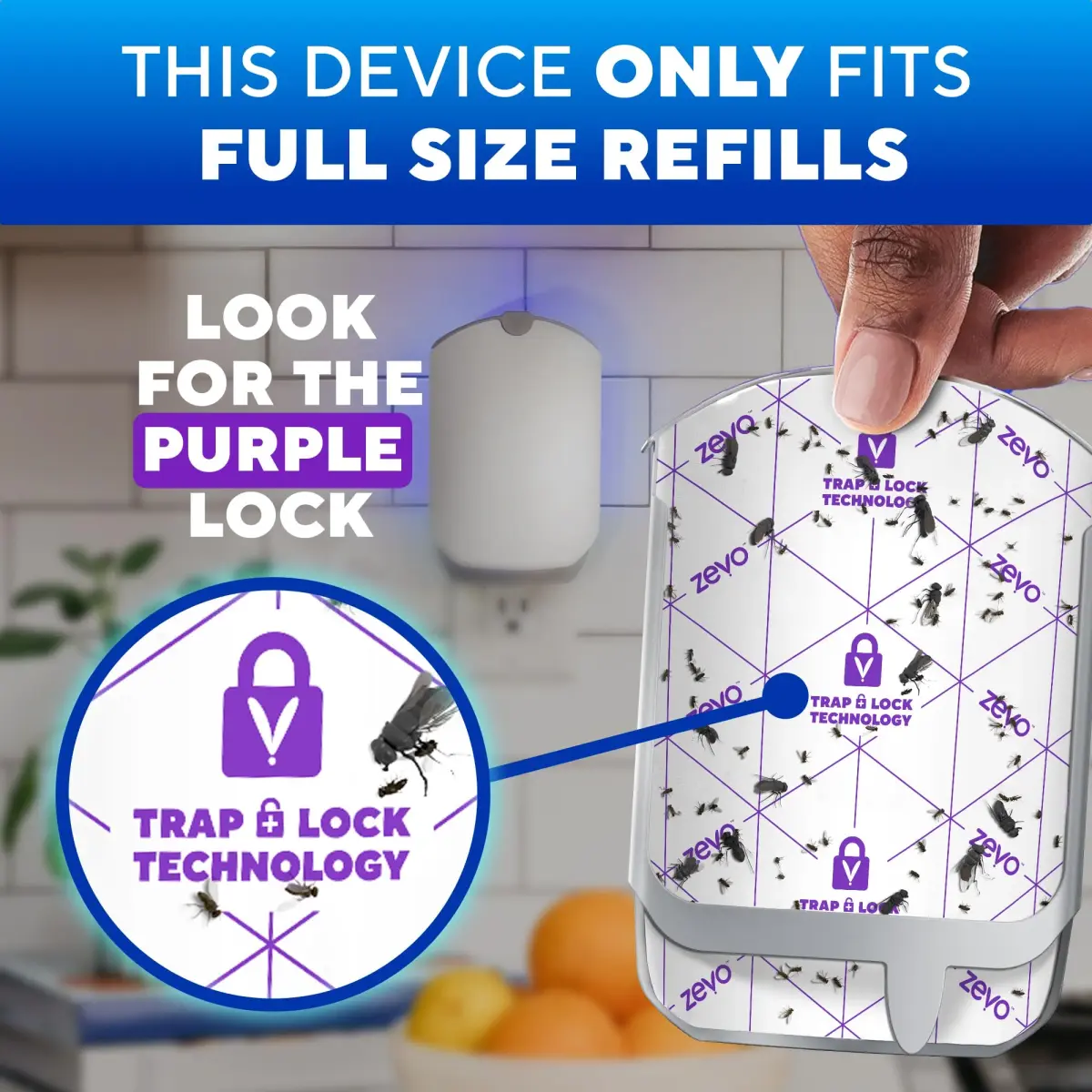 ZEVO Flying Insect Trap with 3 Refills | Catches Fruit Flies, Gnats, House Flies 24/7 Indoors - view 4