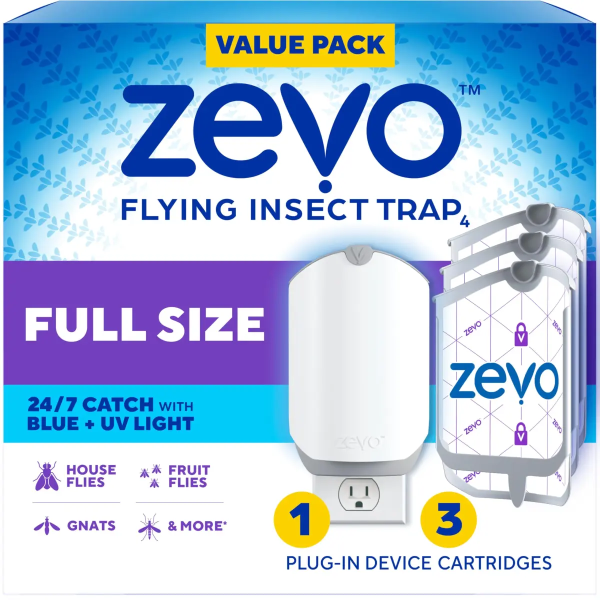 ZEVO Flying Insect Trap with 3 Refills | Catches Fruit Flies, Gnats, House Flies 24/7 Indoors - main product image