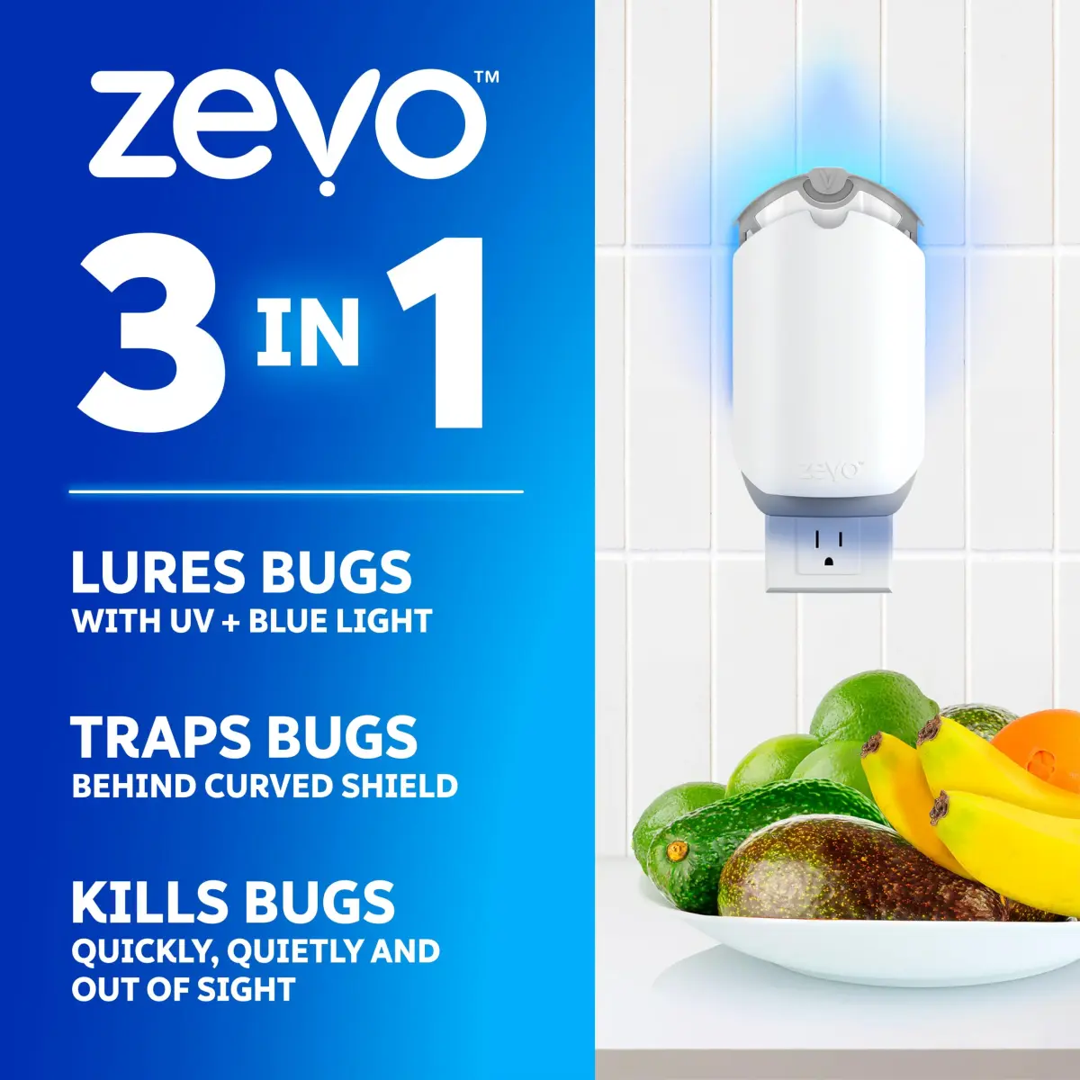 ZEVO Flying Insect Trap with 3 Refills | Catches Fruit Flies, Gnats, House Flies 24/7 Indoors - view 2