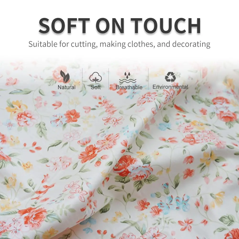 LANEHUA 100% Cotton Fabric 78x63 in | Floral Spring Orange Flowers, Breathable & Durable (70-120 chars) - view 7