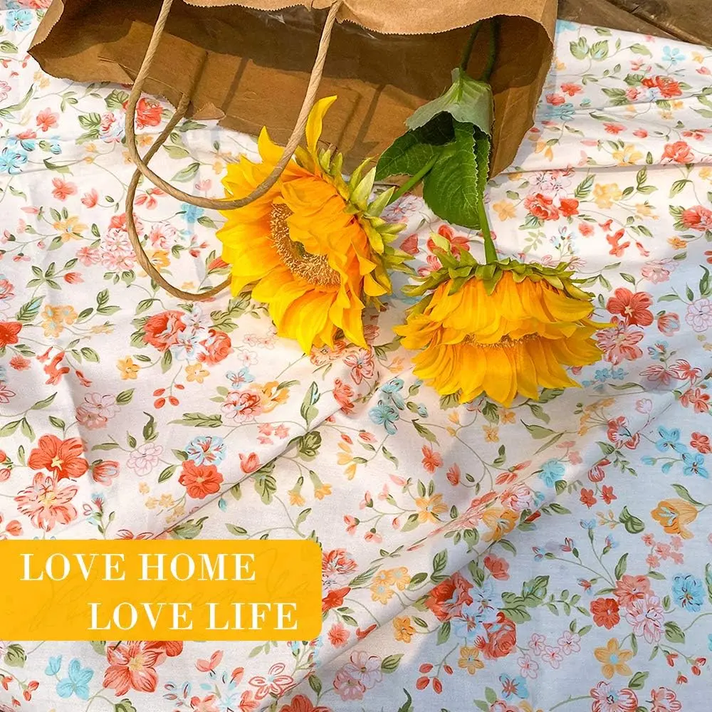 LANEHUA 100% Cotton Fabric 78x63 in | Floral Spring Orange Flowers, Breathable & Durable (70-120 chars) - view 5