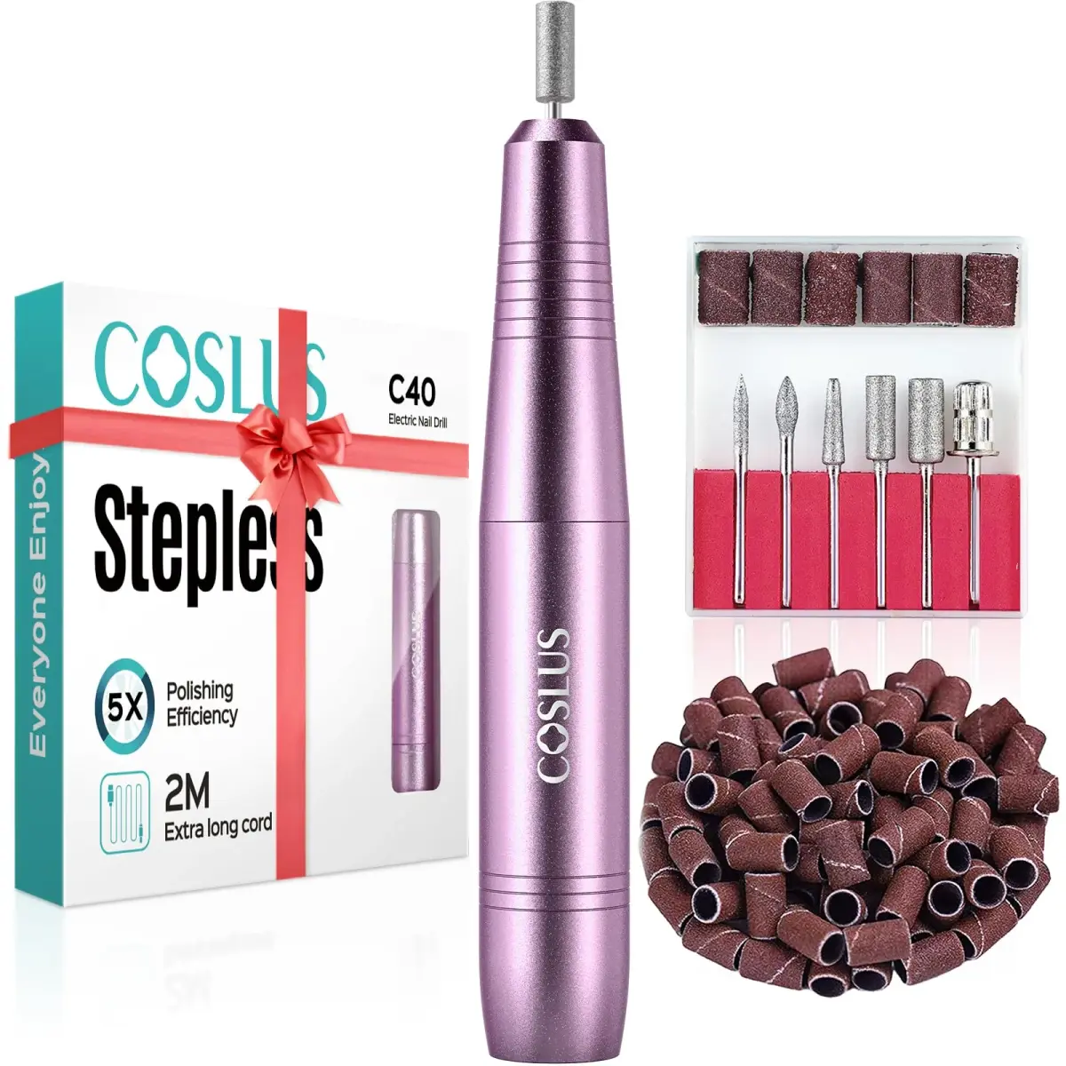 COSLUS C40 Electric Nail Drill | Precise Dial Speed Control, 20000 RPM, Dark Purple - main product image