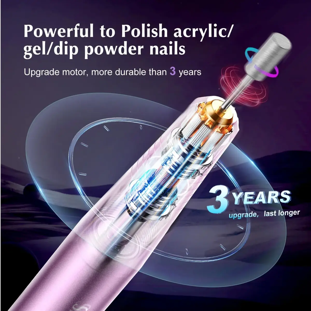 COSLUS C40 Electric Nail Drill | Precise Dial Speed Control, 20000 RPM, Dark Purple - view 5