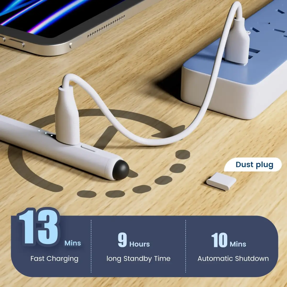 STYLUSHOME Active Stylus Pen for iPad Pro, iPad Air, iPad Mini, iPad 10th/9th/8th/7th/6th Gen - White | 16.5cm (6.5in) with 9-Hour Battery - view 6