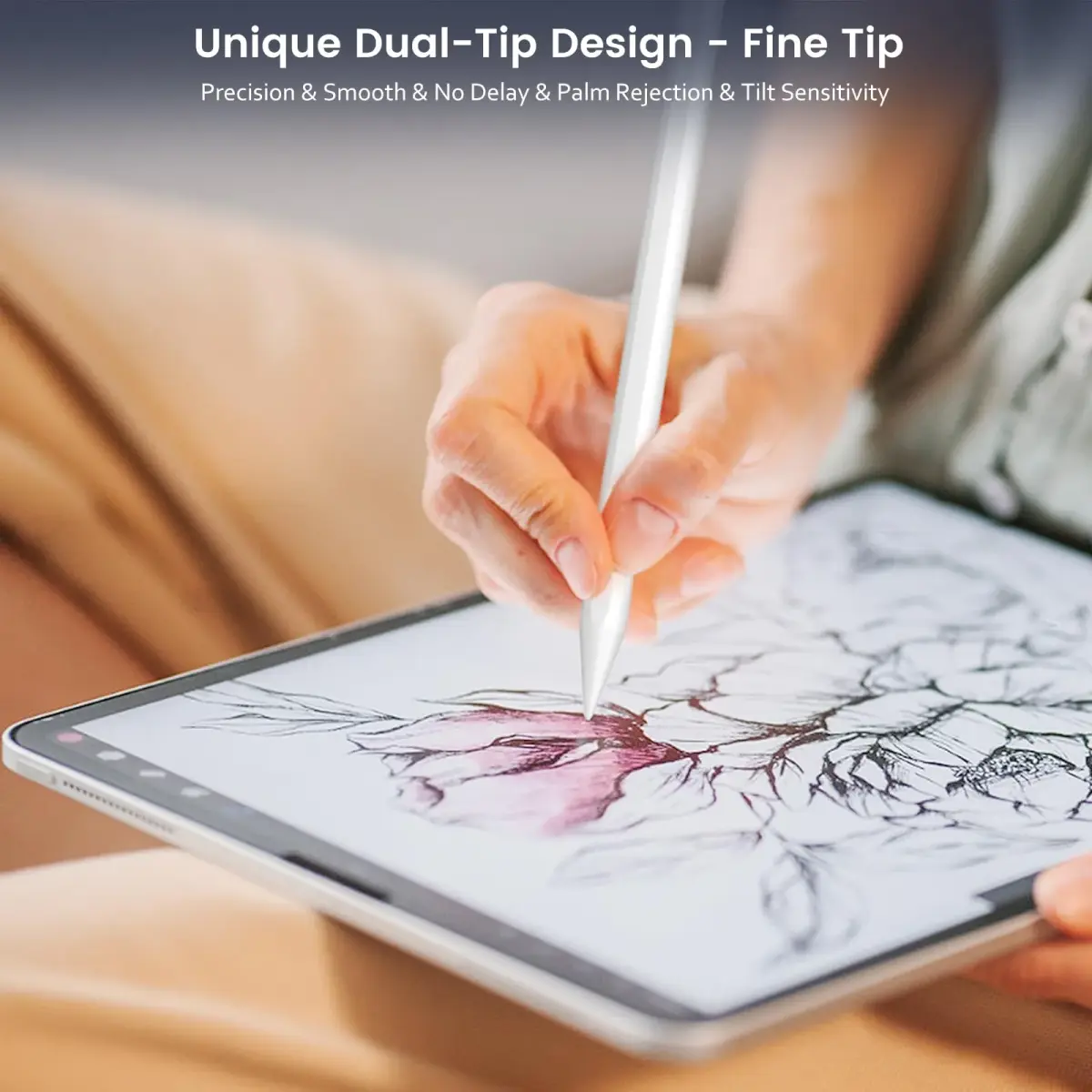 STYLUSHOME Active Stylus Pen for iPad Pro, iPad Air, iPad Mini, iPad 10th/9th/8th/7th/6th Gen - White | 16.5cm (6.5in) with 9-Hour Battery - view 3