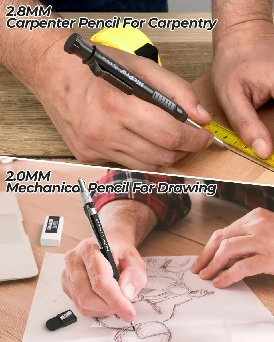 Nicpro 18 Pack Carpenter Pencils & Leads | 2.0mm & 2.8mm, Metal & ABS, Bulk Set - view 7