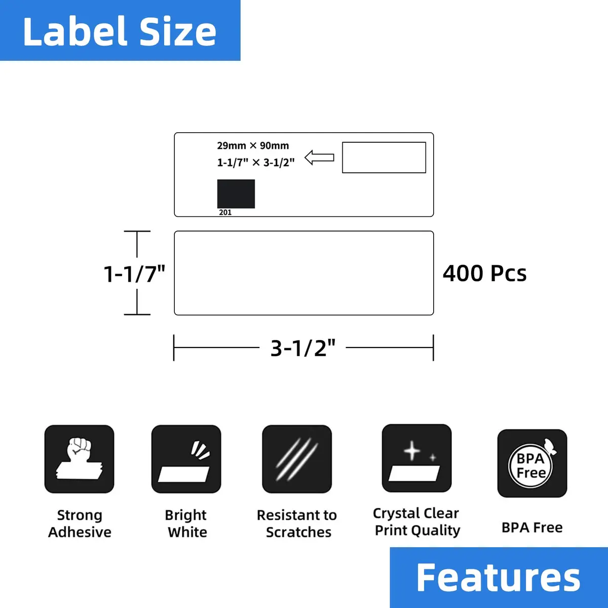Printholic Address Labels Compatible Brother DK-1201 12 Rolls | Smudge-Free, Tightly Adhesive (1.1" x 3.5") - view 2