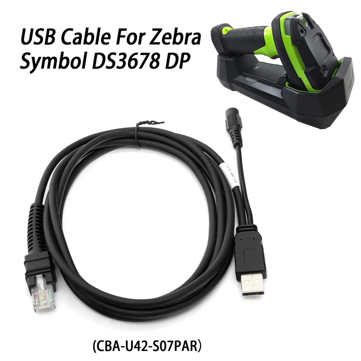 CARPSDZY CBA-U42-S07PAR USB Cable for Zebra DS3600, LI3608, LI3678, DS8108, 2.8m, 12V Power Supply - view 3