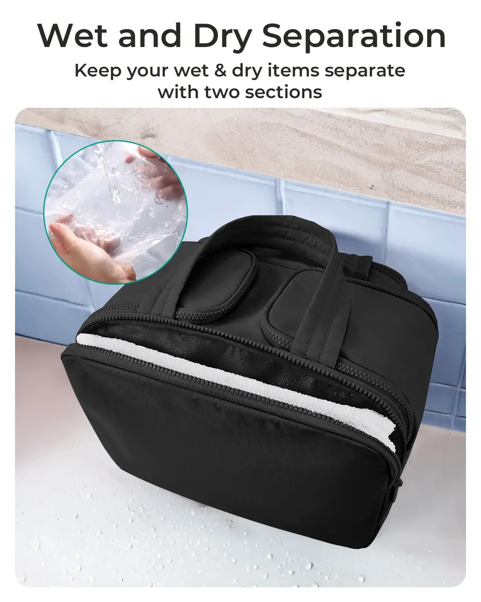BAGSMART Puffy Travel Toiletry Bag for Women, Large Wide-open Cosmetic Makeup Organizer with Handle, Black 29.9 cm (11.8" L x 7.3" W x 8.7" H) | TSA Compliant Carry-On - view 4