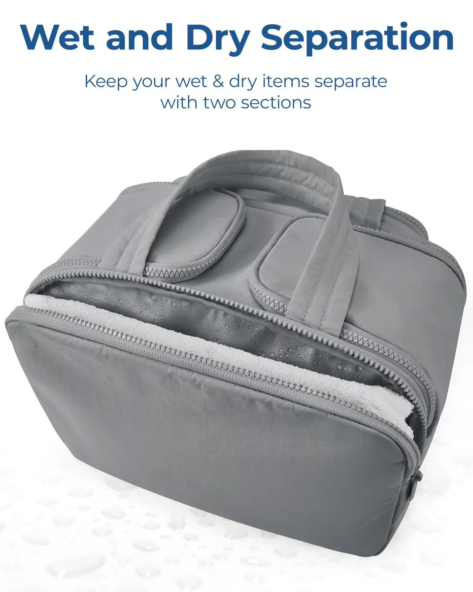 BAGSMART Puffy Travel Toiletry Bag for Women - Large Wide-open Cosmetic Makeup Organizer with Handle, Grey | Lightweight & Water-Resistant - view 5