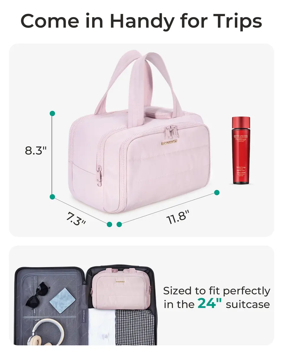 BAGSMART Puffy Travel Toiletry Bag Large 29.97cm x 18.54cm x 22.12cm | Wide-Open Cosmetic Organizer for Women - view 6