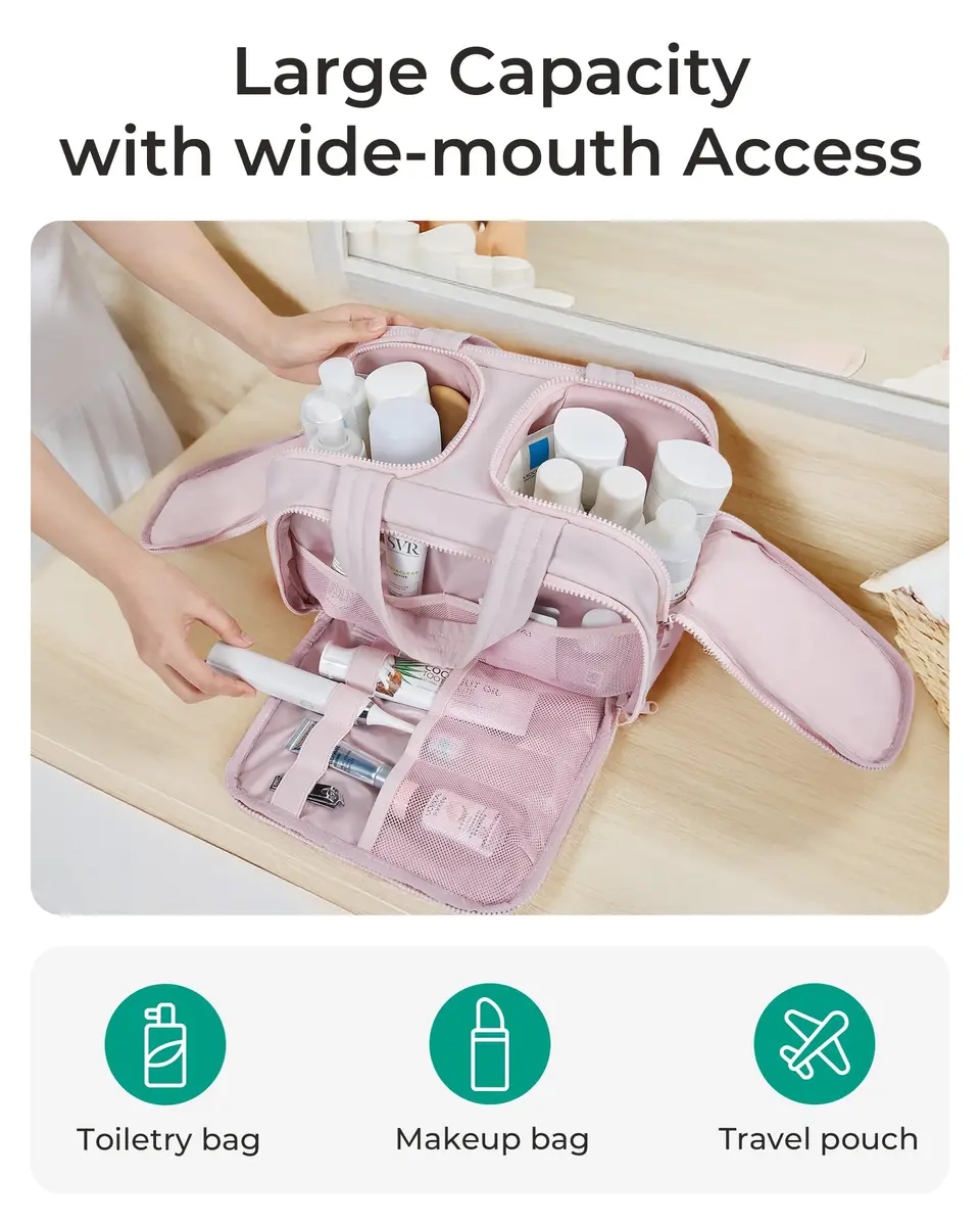 BAGSMART Puffy Travel Toiletry Bag Large 29.97cm x 18.54cm x 22.12cm | Wide-Open Cosmetic Organizer for Women - view 3