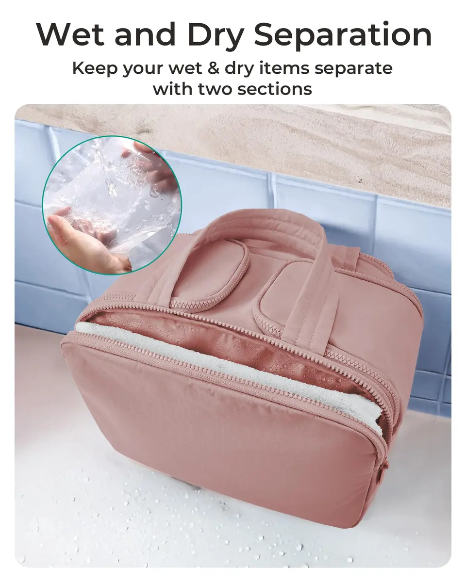 BAGSMART Puffy Cosmetic Makeup Bag Organizer for Women, 29.97cm x 18.54cm x 22.02cm (11.8''L x 7.3''Wx 8.73'H) | Wide-Open Travel Toiletry Bag with Handle - view 4