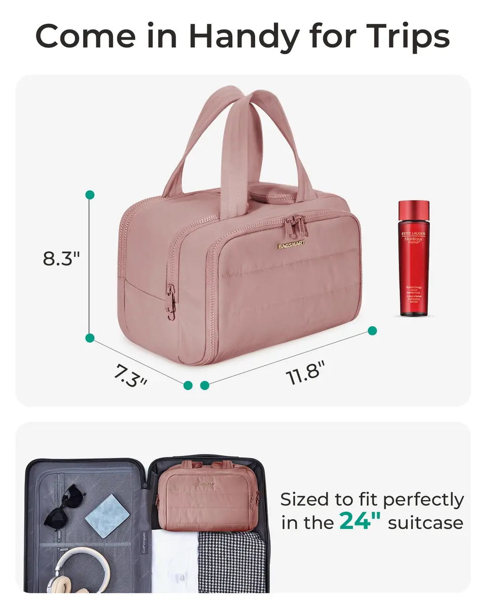BAGSMART Puffy Cosmetic Makeup Bag Organizer for Women, 29.97cm x 18.54cm x 22.02cm (11.8''L x 7.3''Wx 8.73'H) | Wide-Open Travel Toiletry Bag with Handle - view 5