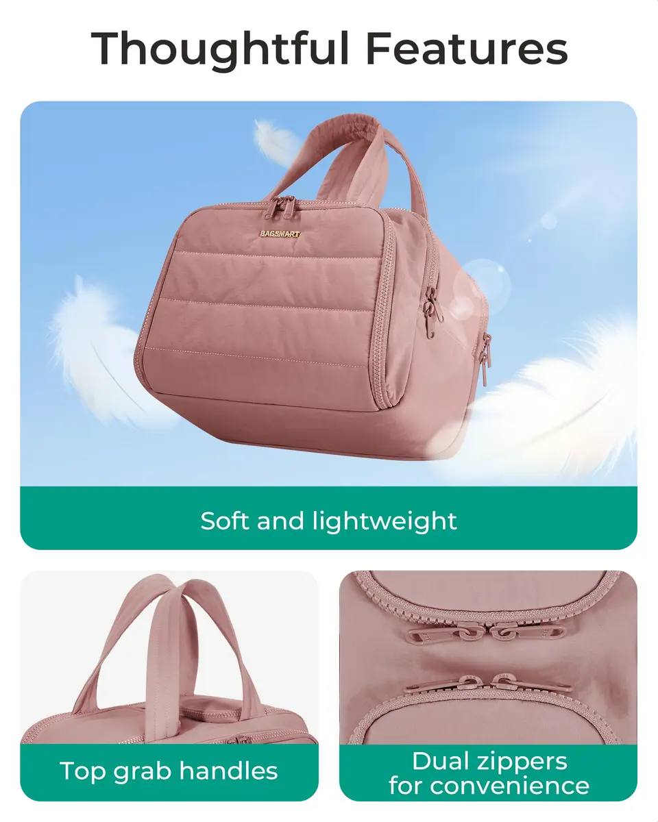 BAGSMART Puffy Cosmetic Makeup Bag Organizer for Women, 29.97cm x 18.54cm x 22.02cm (11.8''L x 7.3''Wx 8.73'H) | Wide-Open Travel Toiletry Bag with Handle - view 6