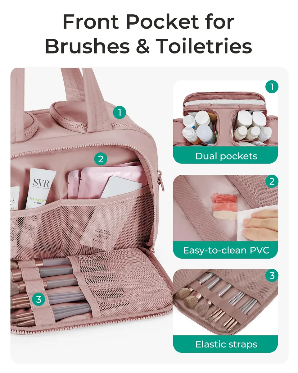 BAGSMART Puffy Cosmetic Makeup Bag Organizer for Women, 29.97cm x 18.54cm x 22.02cm (11.8''L x 7.3''Wx 8.73'H) | Wide-Open Travel Toiletry Bag with Handle - view 2