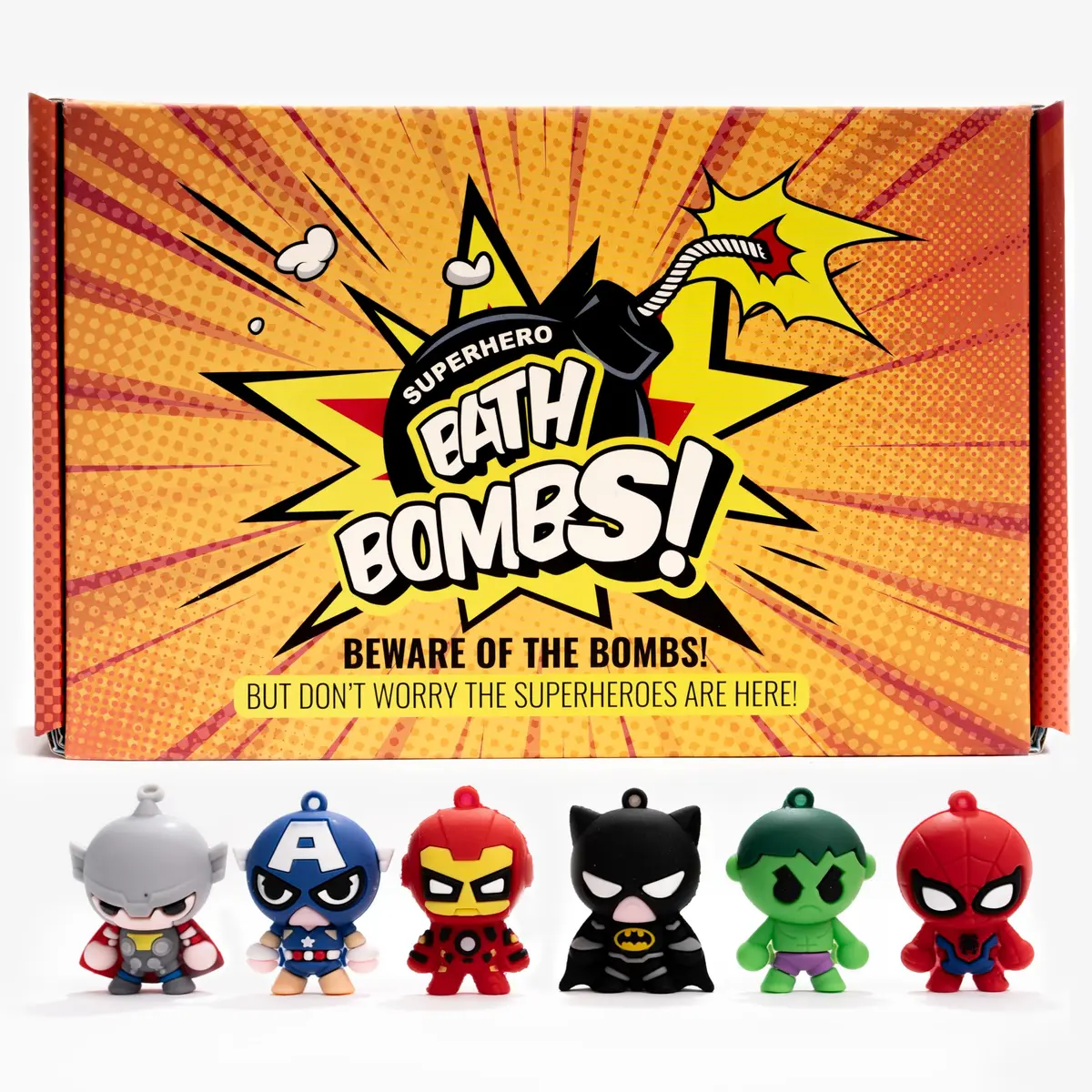 Cosmetics Stories Superhero Bath Bombs with Toys Inside for Kids, 6-Pack 37oz (1.17kg) | Organic Essential Oils & Surprise Figures - main product image