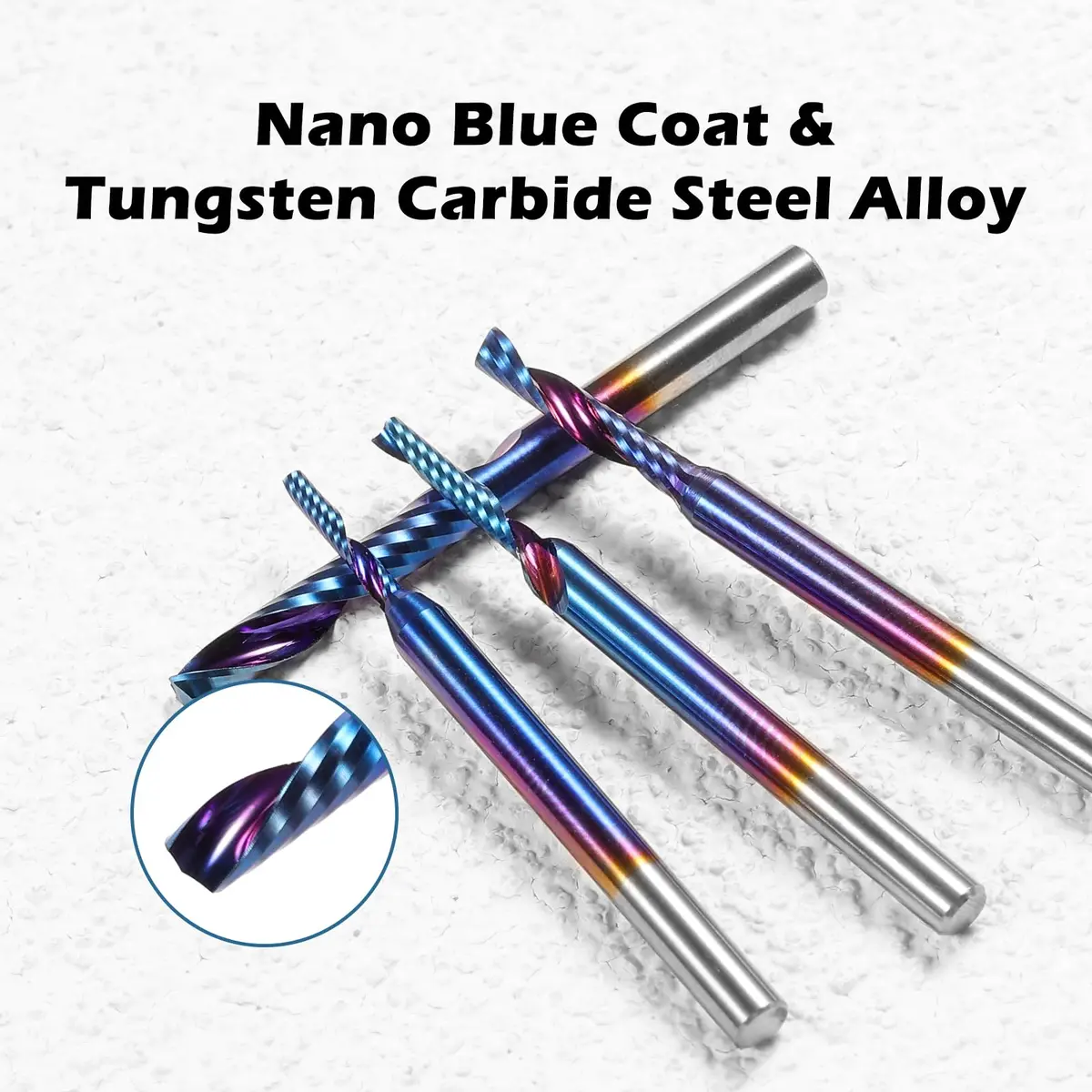 Genmitsu 1/8 Inch Shank 10pcs Carbide Spiral O Flute End Mill for Metal & Wood | Nano Blue Coating, 91.5 HRA, Perfect for Aluminum, Copper, PVC, PCB - view 6