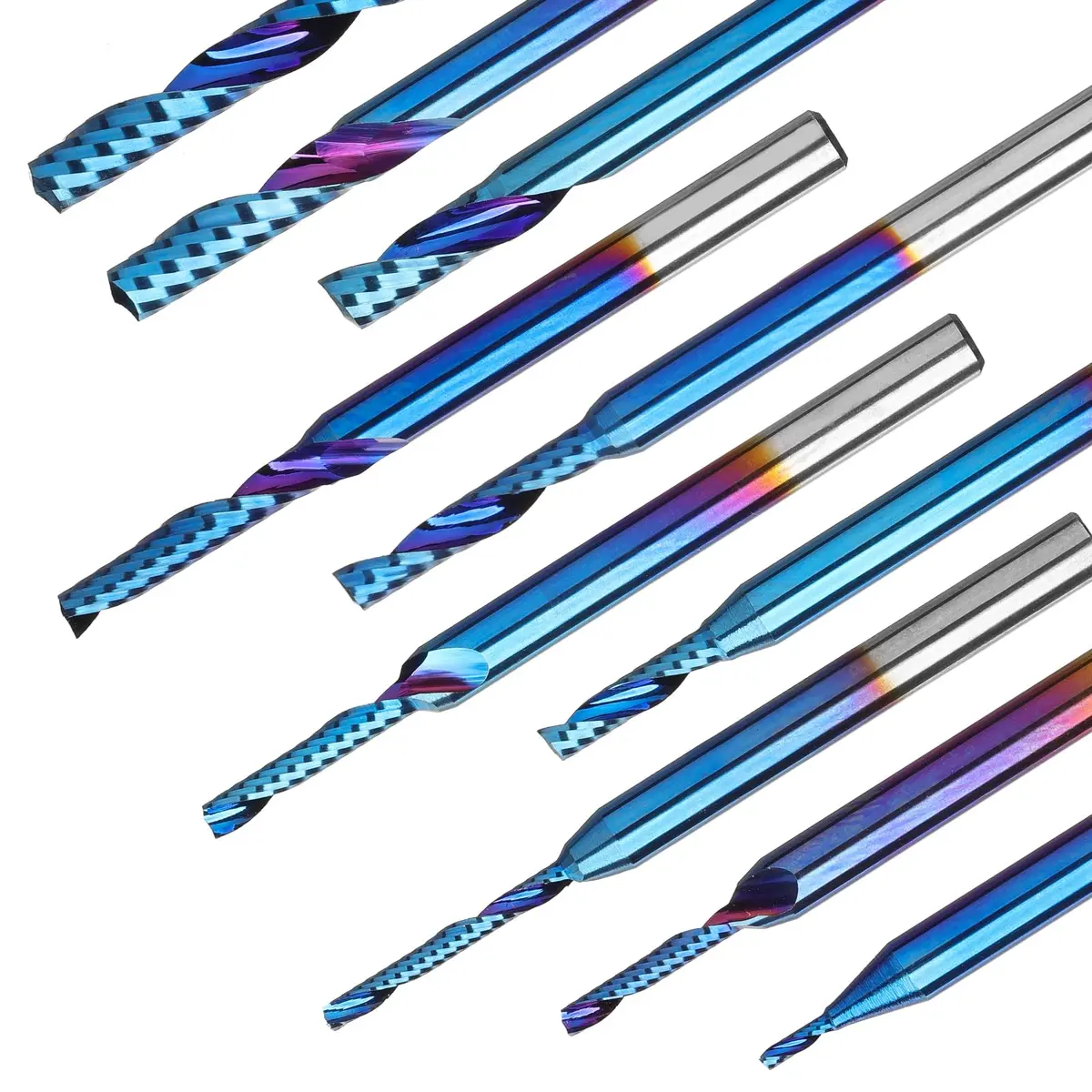 Genmitsu 1/8 Inch Shank 10pcs Carbide Spiral O Flute End Mill for Metal & Wood | Nano Blue Coating, 91.5 HRA, Perfect for Aluminum, Copper, PVC, PCB - view 4
