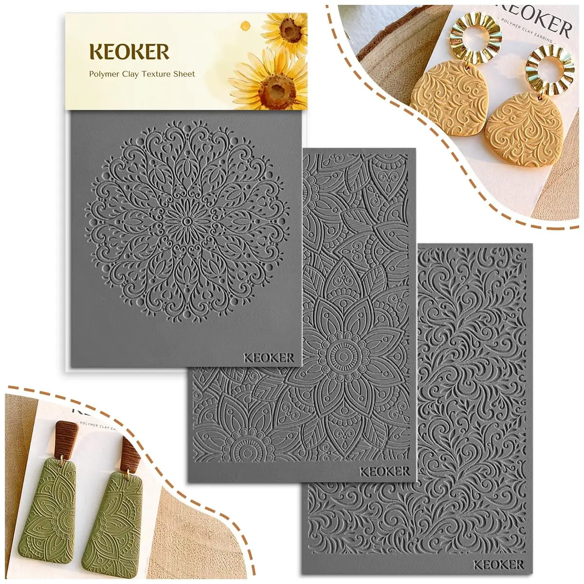 Keoker Boho Texture Sheets Set | Polymer Clay Texture Mat for Jewelry & Crafts (1-3) - main product image