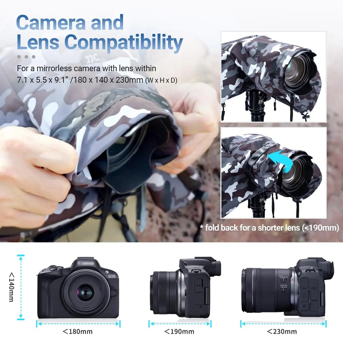 JJC Camera Rain Cover for Camera with Lens Below 9.1” | Waterproof Nylon Protection for Mirrorless Cameras - view 2