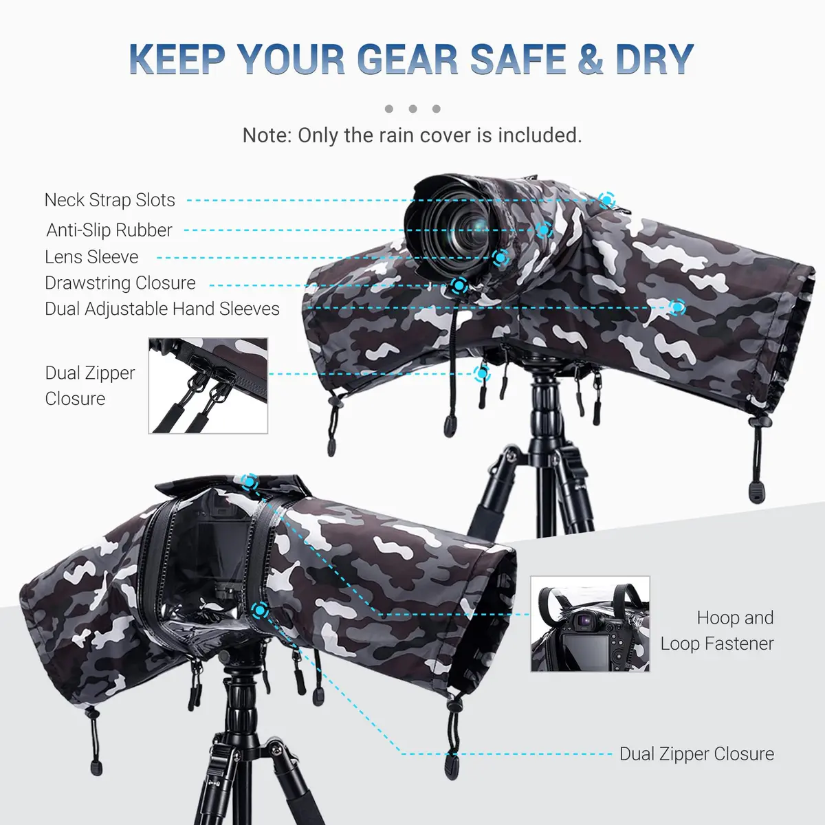 JJC Camera Rain Cover for Camera with Lens Below 9.1” | Waterproof Nylon Protection for Mirrorless Cameras - view 3