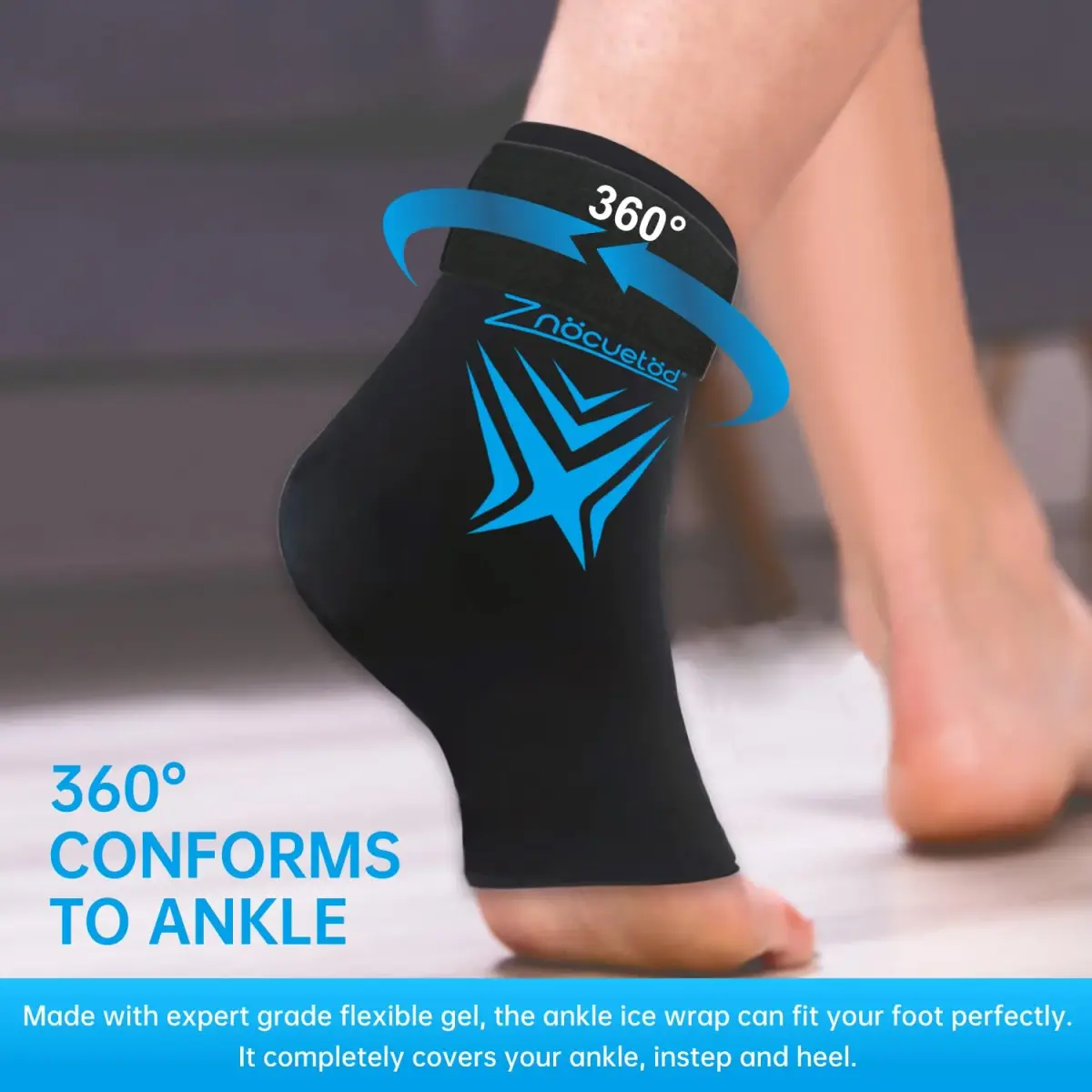 ZNÖCUETÖD Ankle Ice Pack Wrap with Hot Cold Therapy Sock for Swelling & Plantar Fasciitis Pain Relief, Black, One Size - view 6