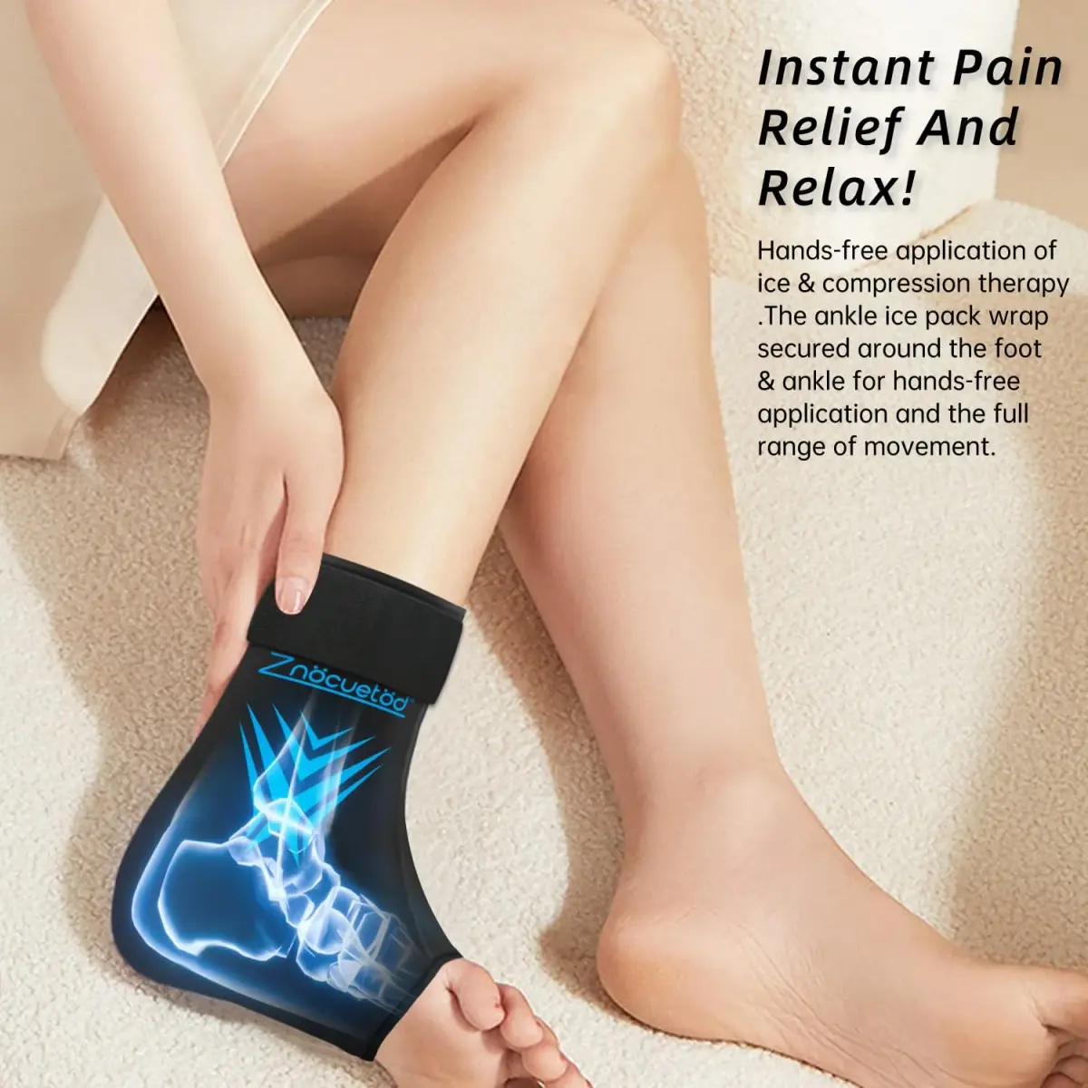 ZNÖCUETÖD Ankle Ice Pack Wrap with Hot Cold Therapy Sock for Swelling & Plantar Fasciitis Pain Relief, Black, One Size - view 7