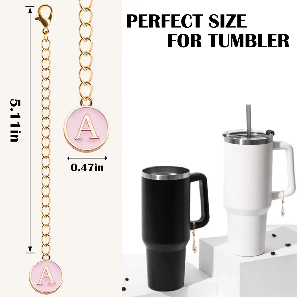 Ekarley Letter Charm Accessories for Stanley Cup | 3Pcs Initial Chain Water Bottle Handle, Unisex, Alloy, 5.1 inches - view 4