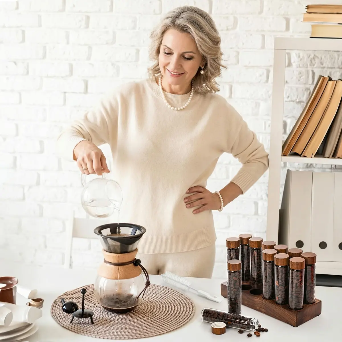 Goaste 12 Pack Borosilicate Glass Coffee Bean Storage Tubes with Walnut Stand & Brush | 33ml (1.1 Fl Oz) Each - view 8