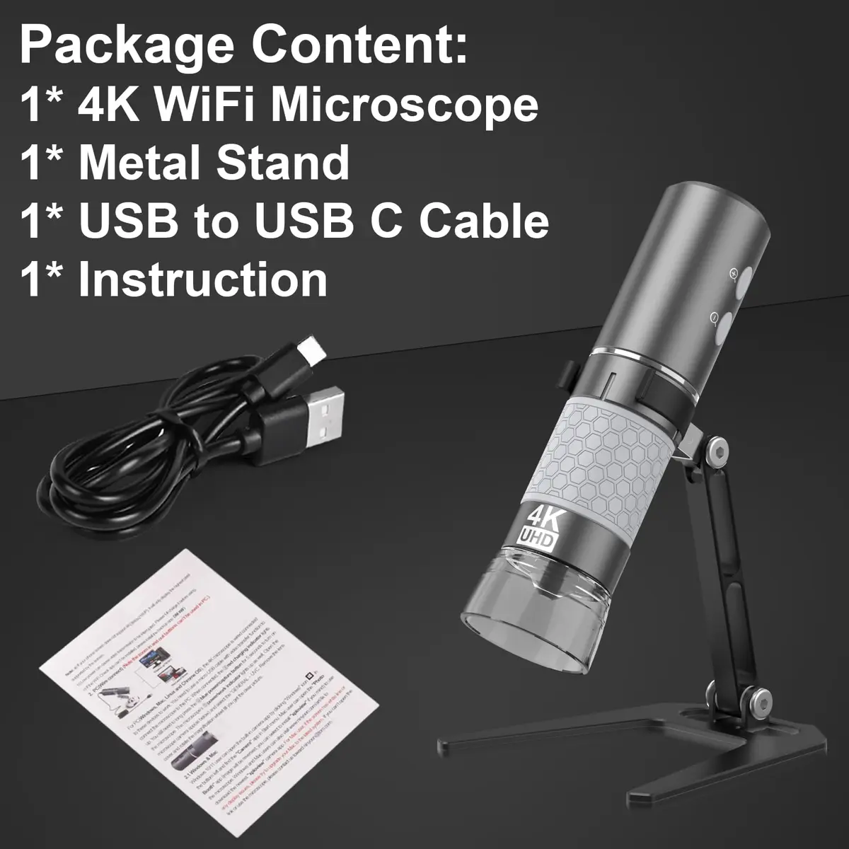 Ninyoon 4K WiFi Microscope with Upgraded Stand, 50-1000X USB Digital Microscope for iPhone, Android, PC | HD Endoscope Camera with Wide Angle & Long Focal Length - view 6