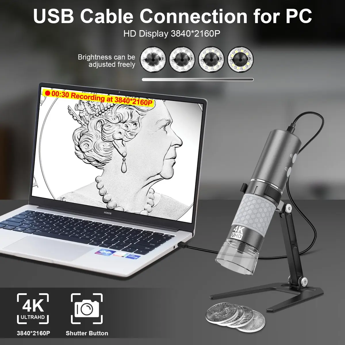Ninyoon 4K WiFi Microscope with Upgraded Stand, 50-1000X USB Digital Microscope for iPhone, Android, PC | HD Endoscope Camera with Wide Angle & Long Focal Length - view 2