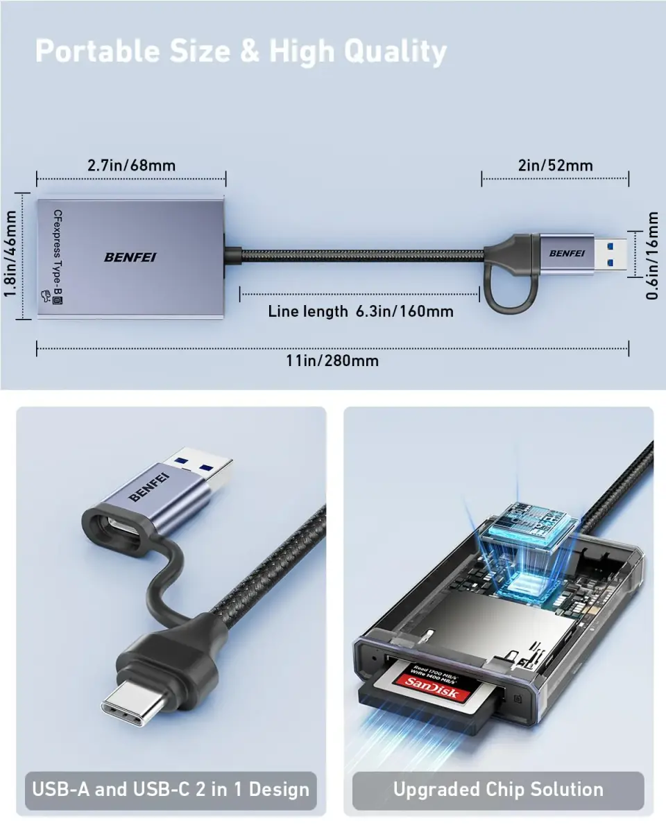 BENFEI CFexpress Type B Card Reader with USB 3.2 Gen 2 10Gbps | Portable Grey Adapter - view 7