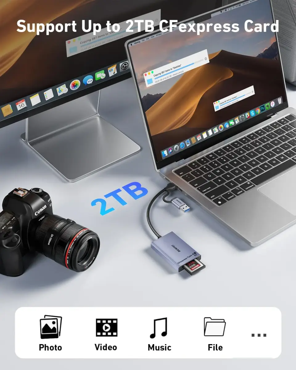 BENFEI CFexpress Type B Card Reader with USB 3.2 Gen 2 10Gbps | Portable Grey Adapter - view 4